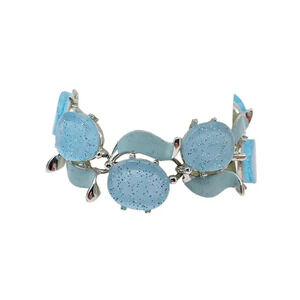 Light Blue Sparkle Lucite Blue Enamel Bangle Bracelet Silver Tone Vintage